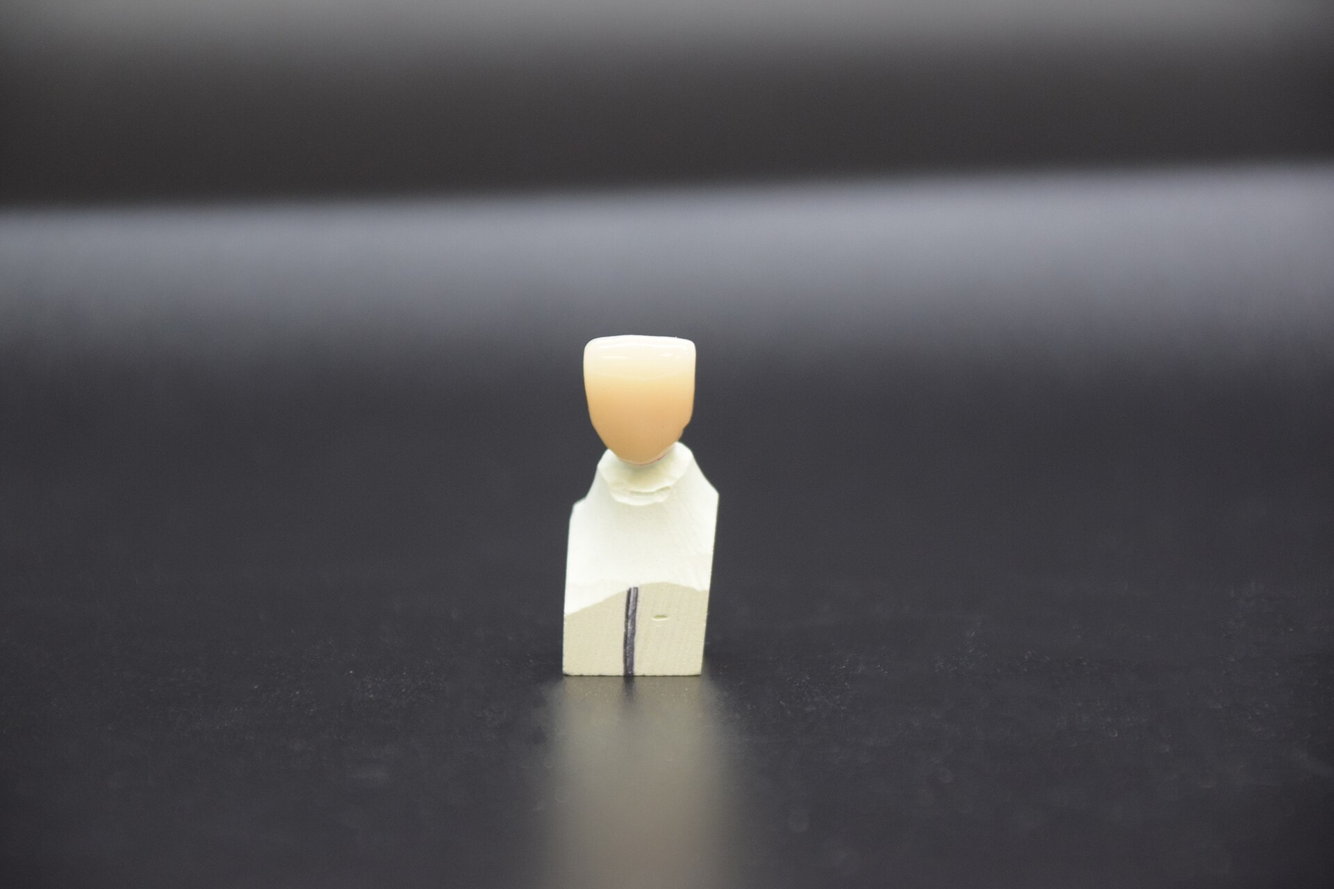 Couronne zircone sur son modèle, avant la pose. Photo : James Roback, Utica Dental Lab, CC BY-SA 4.0, Wikimedia Commons.